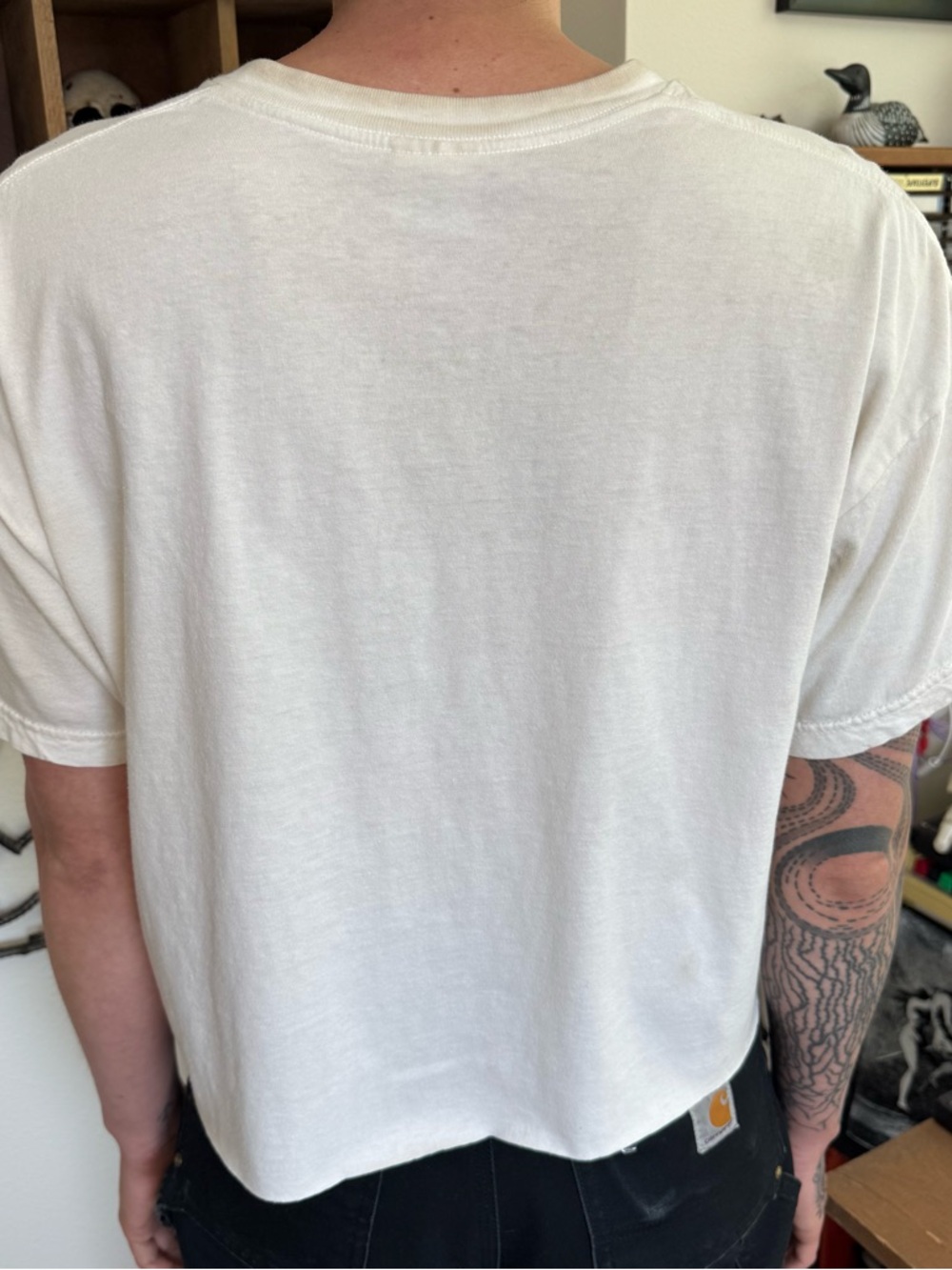 💀 SOLD 💀 Vintage 90s Cropped Distressed Blank White Tee USA ~ Size Large - Picture 4 of 6